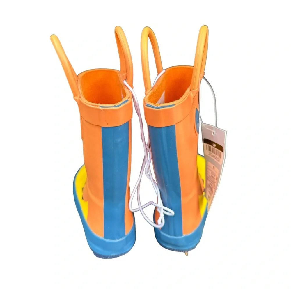 NWT Cat & Jack Toddler Boy's Waterproof Rainboots Leif Orange Monsters Size 6 - Picture 3 of 4